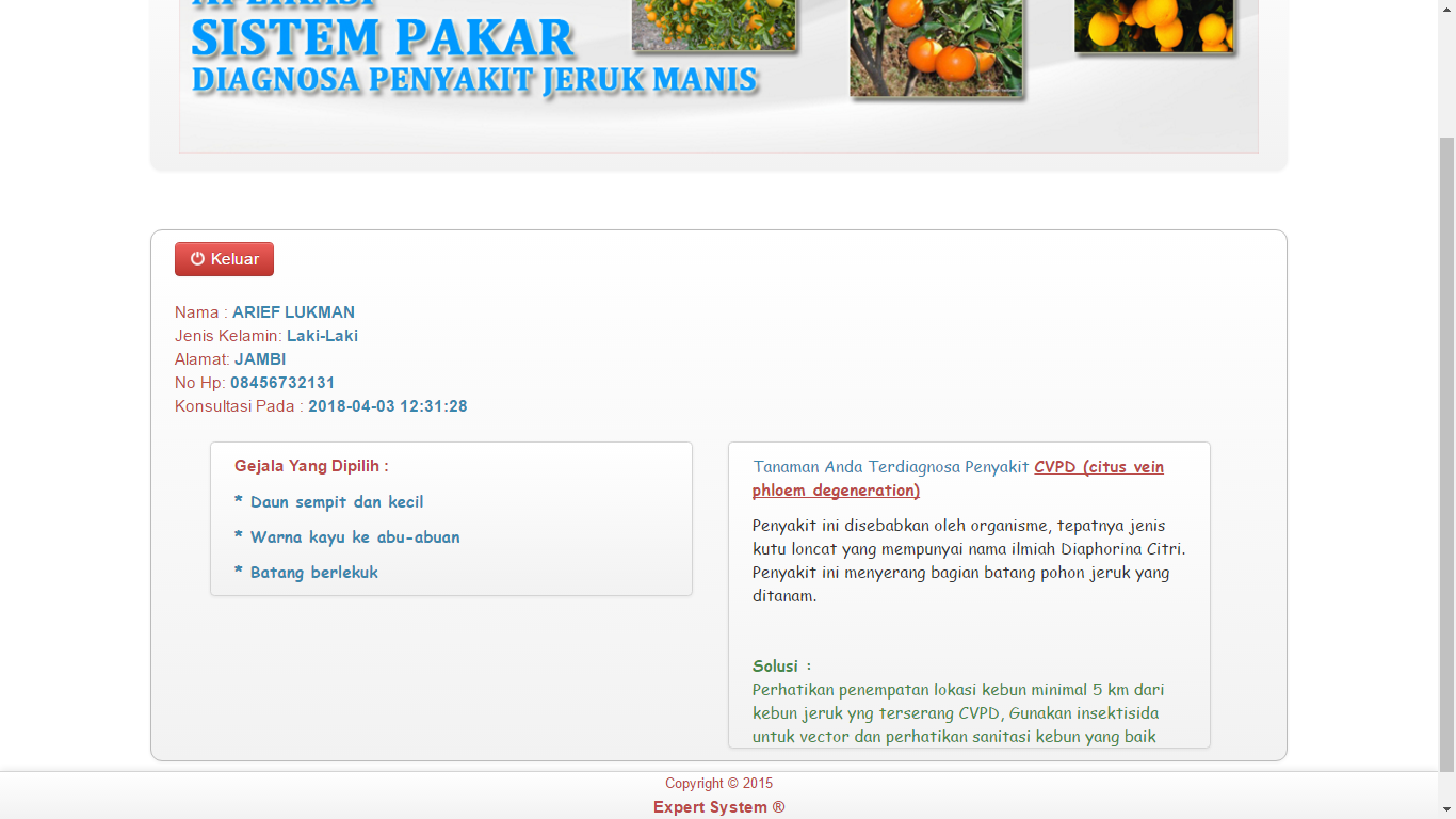 Download Aplikasi Sistem Pakar Diagnosa Penyakit Jeruk Manis Berbasis Web Online