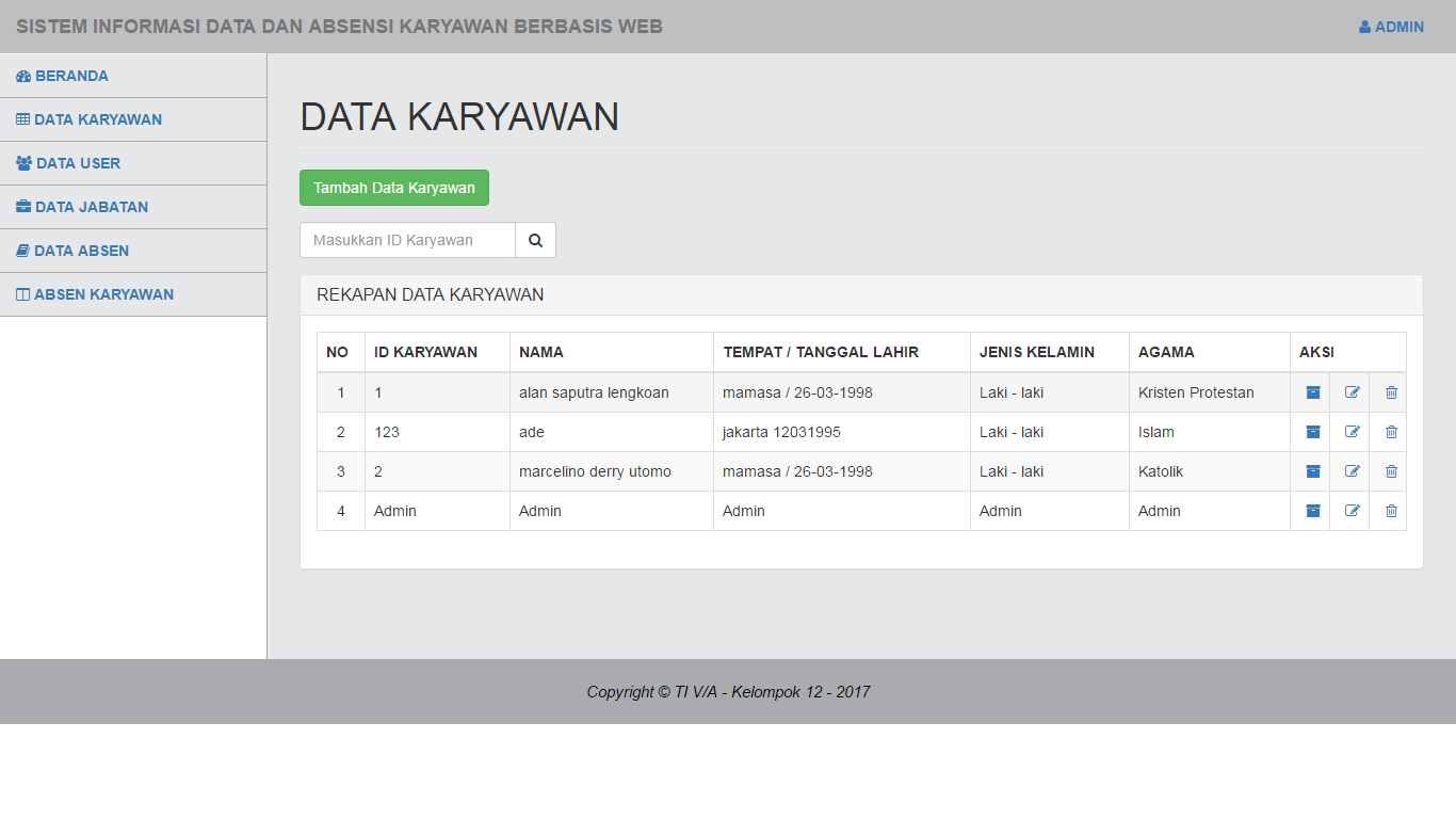 Download Source Code Aplikasi Sistem Informasi Data Dan Absensi Karyawan 