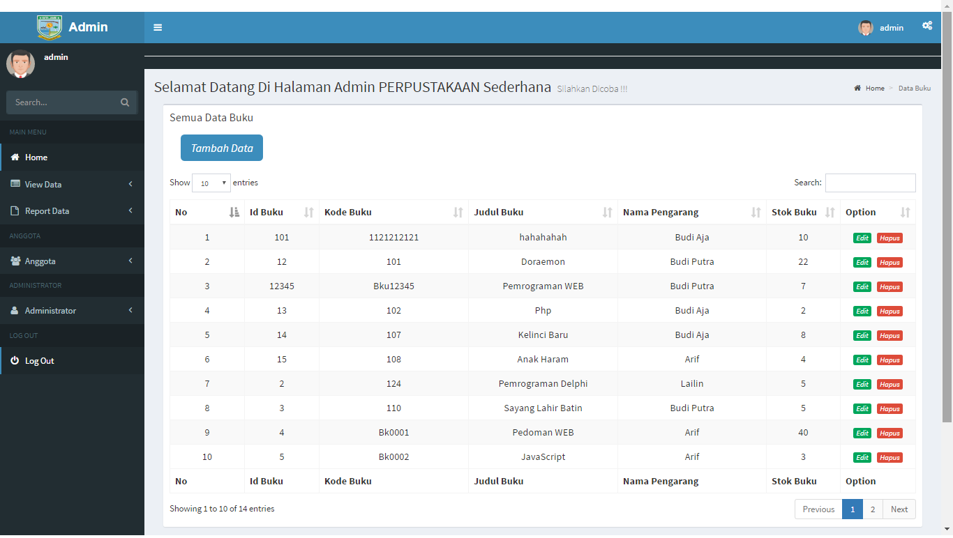  Aplikasi Perpustakaan Sederhana Versi 1.0 Dengan CodeIgniter. 